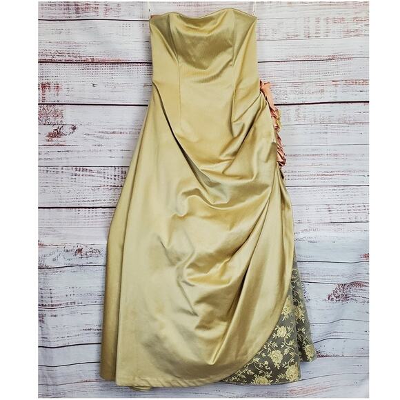 Jessica Mcclintock Formal Gold Ball Gown Sz 10 Tulle Layered Princess Maxi Dress - Picture 1 of 16